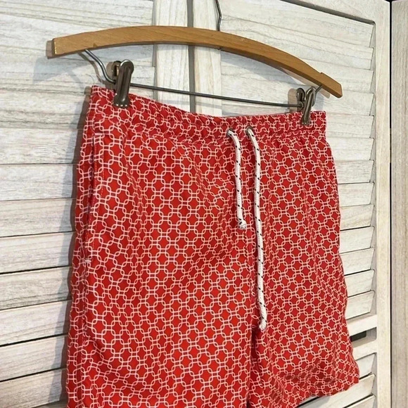 TOOBYDOO NY Youth Boys 9-10 Large Red White Geo Print Swim Trunks Bathing Suit - Picture 2 of 8